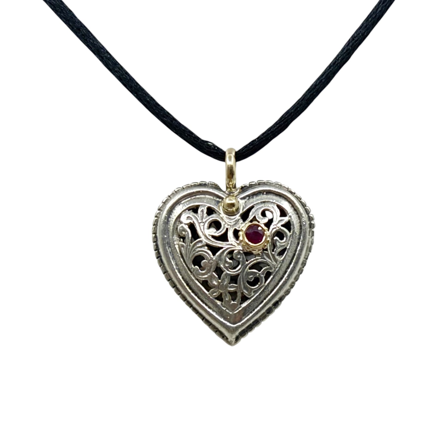 Gerochristo 18k gold sterling silver ruby garden shadows heart pendant - GM800