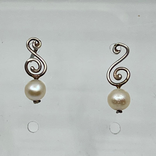 Hand made sterling silver pearl earrings