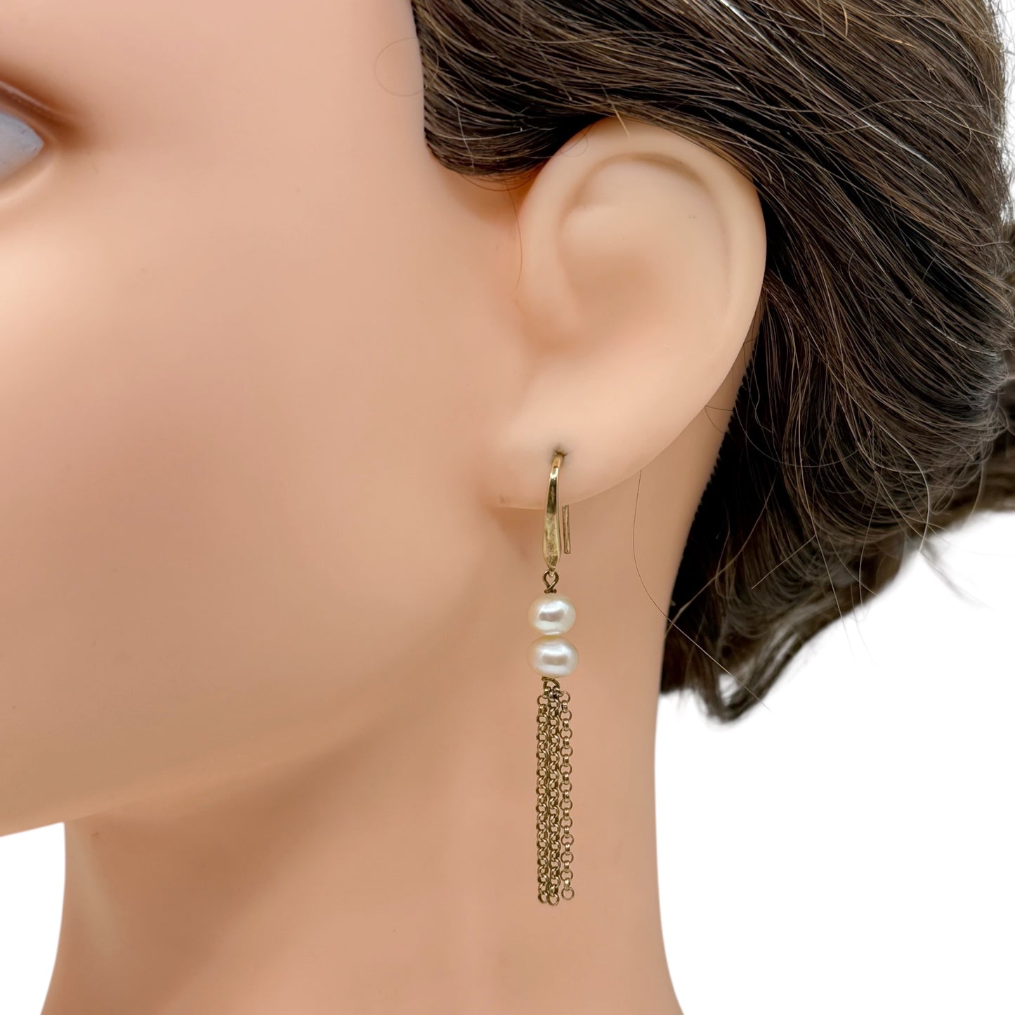 PAJ Gold Vermeil sterling silver pearl tassel drop earrings - GM816