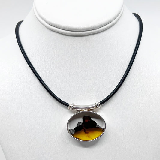 sterling silver baltic amber leather necklace