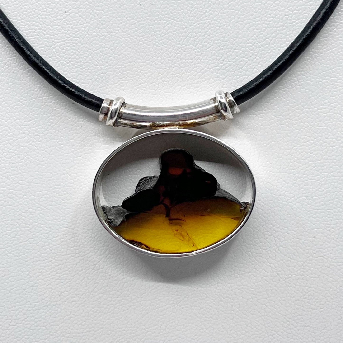 sterling silver baltic amber leather necklace