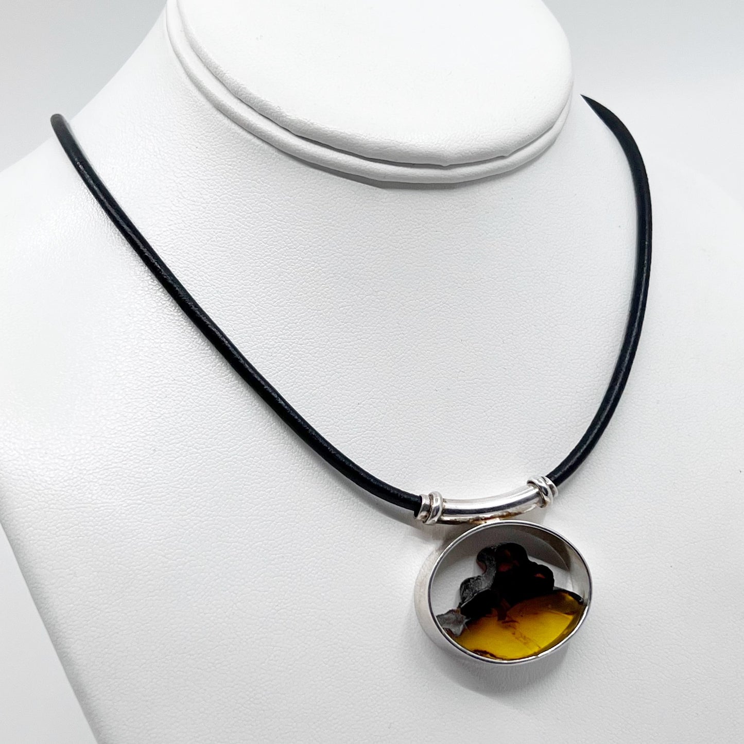 sterling silver baltic amber leather necklace