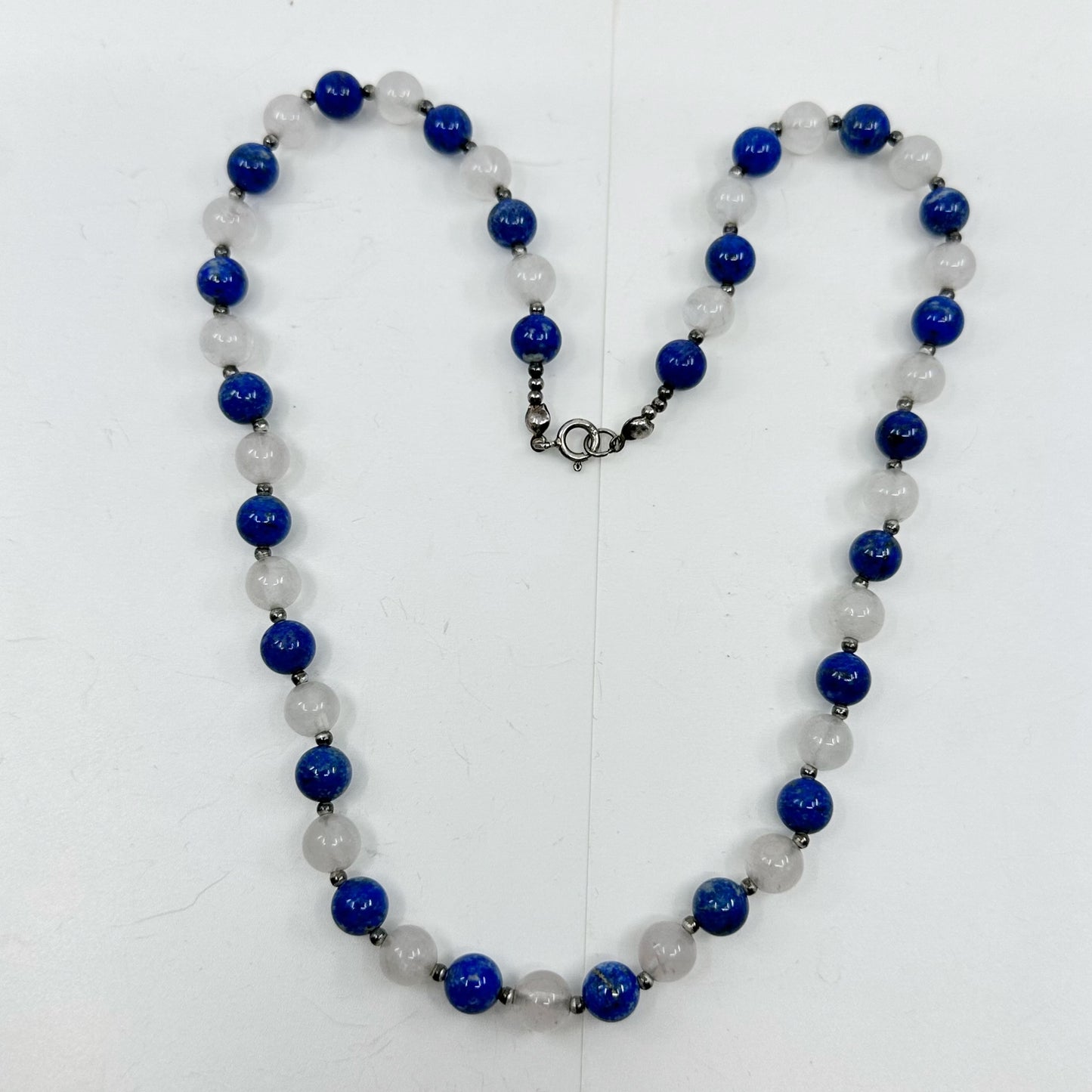 Sterling silver quartz & lapis lazuli bead necklace