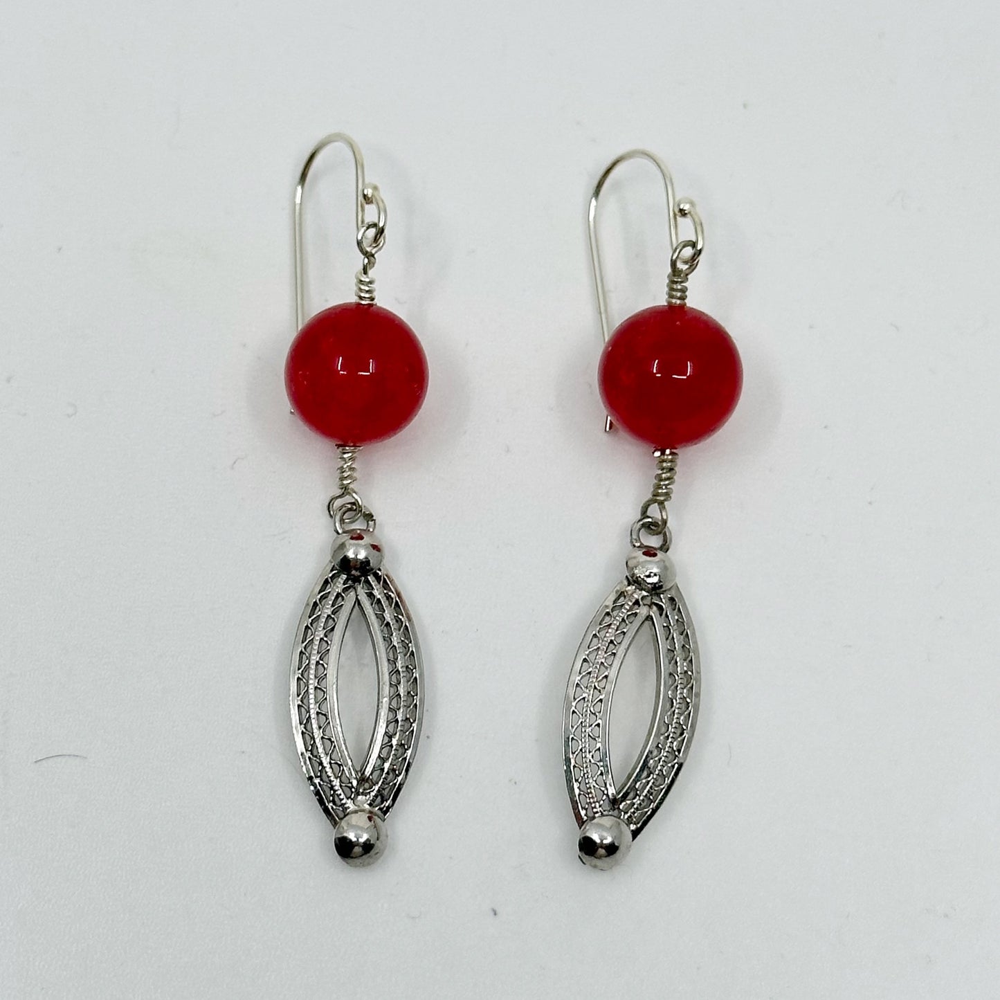 sterling silver cherry quartz bead earrings