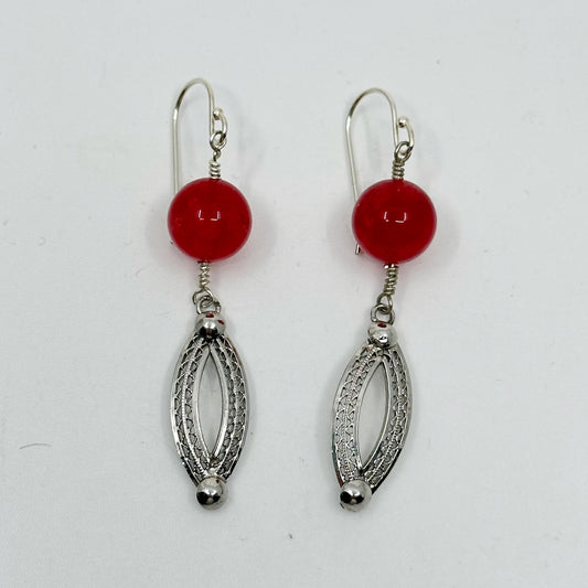 sterling silver cherry quartz bead earrings