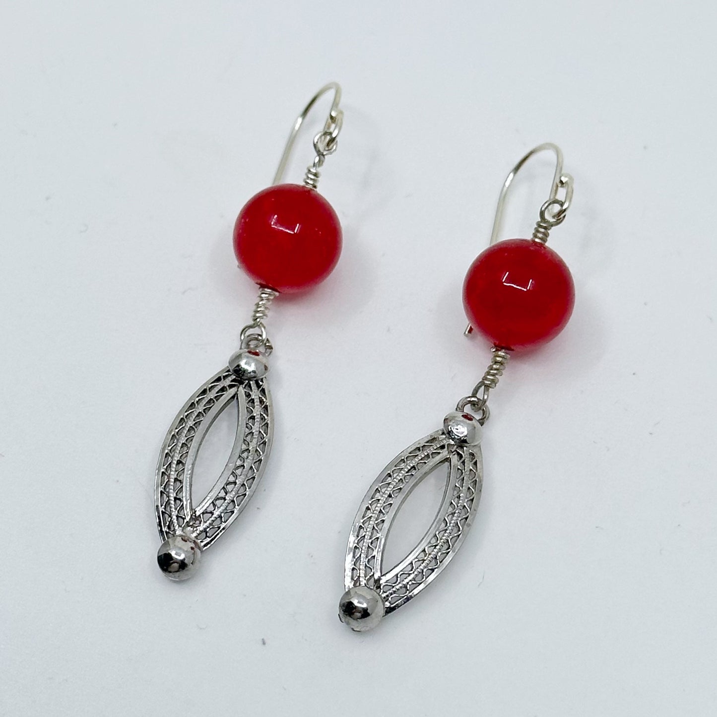 sterling silver cherry quartz bead earrings