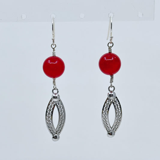 sterling silver cherry quartz bead earrings GM834