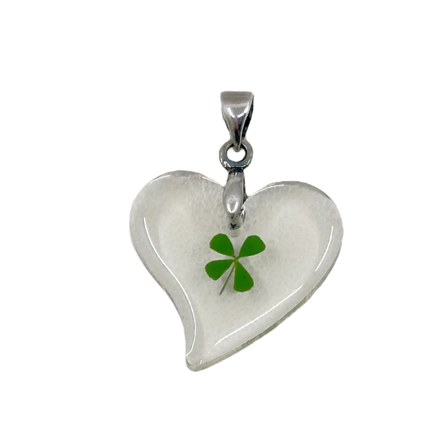 Sterling silver four leaf clover lucite heart Pendant