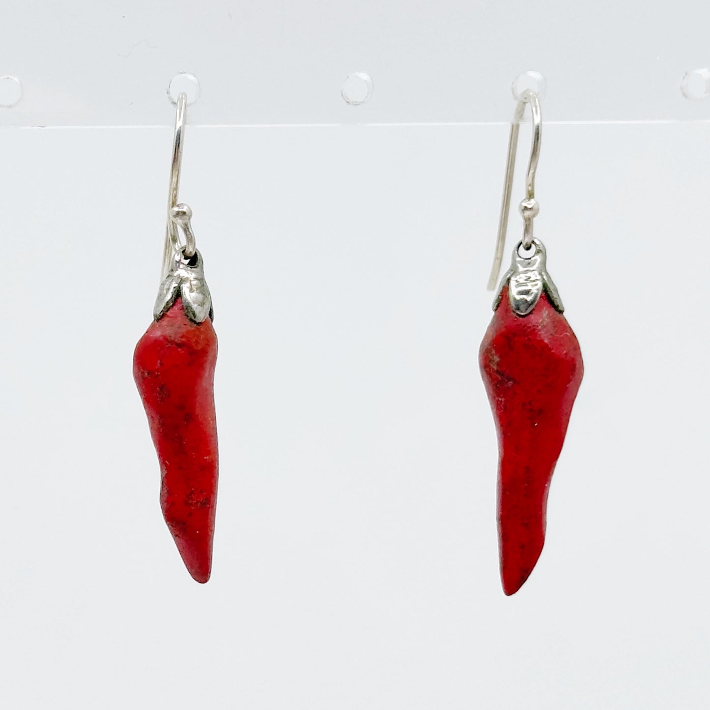 Sterling silver paper mache chili bead drop earrings