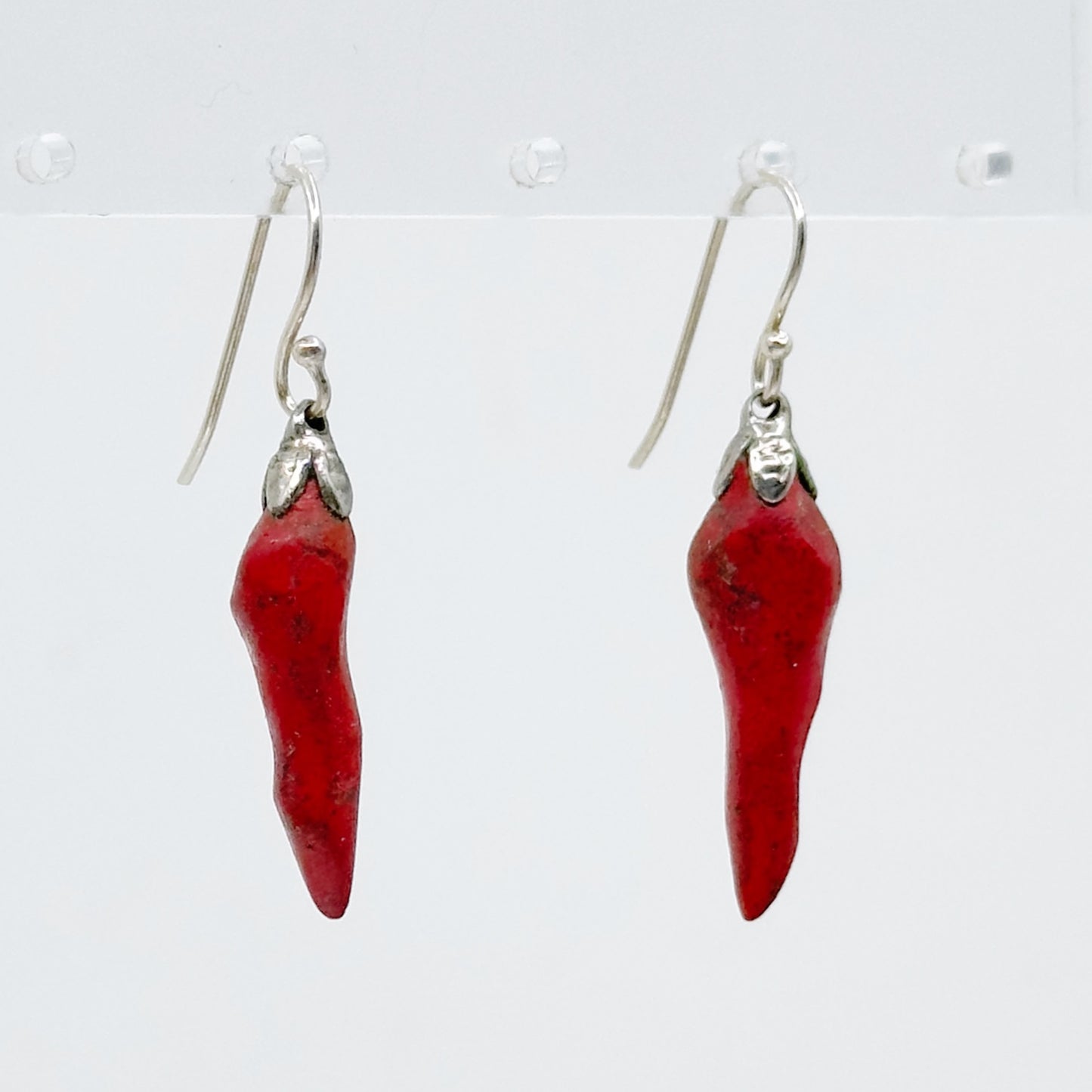 Sterling silver paper mache chili bead drop earrings