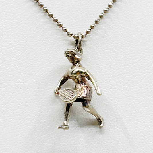 Vintage sterling silver racquetball girl player charm pendant