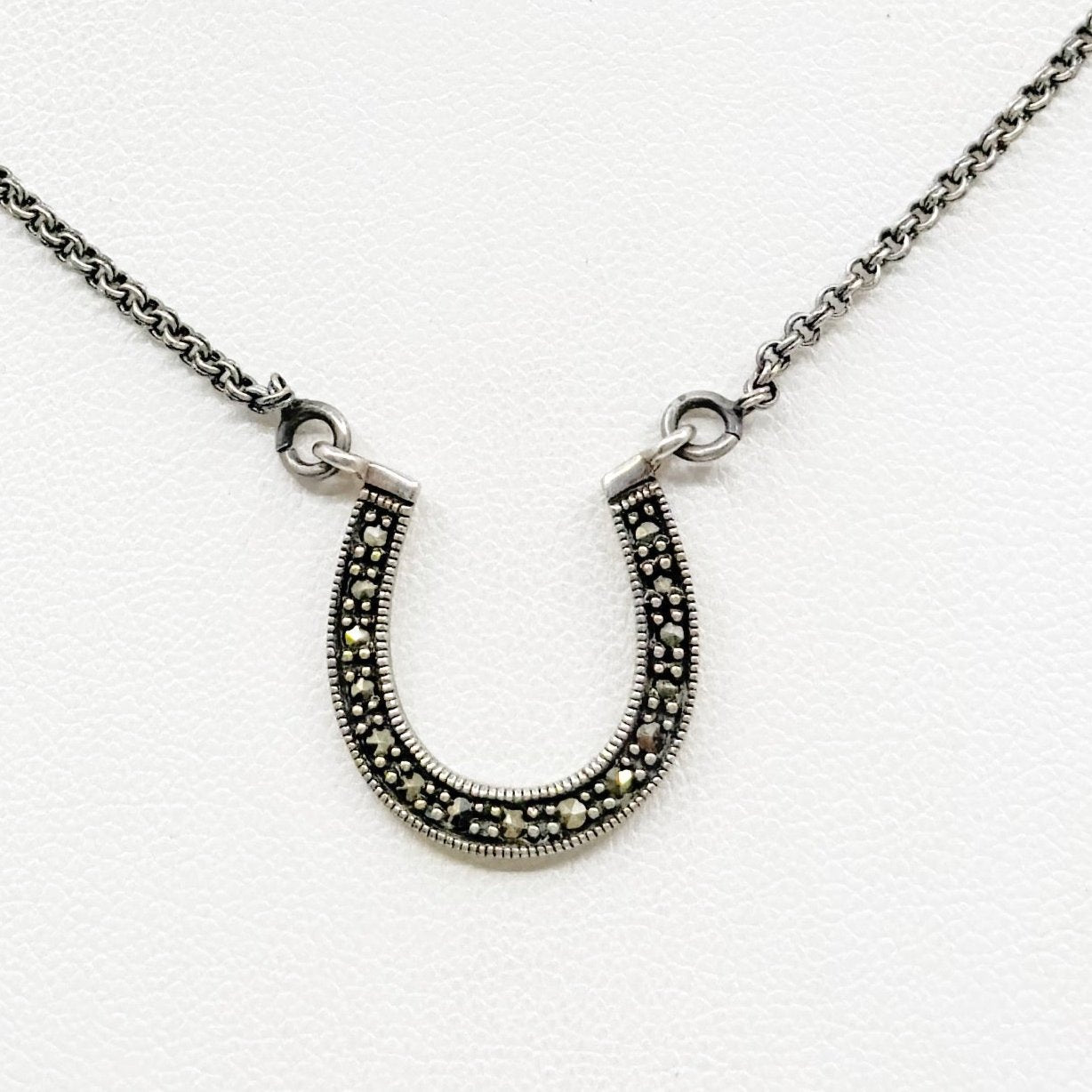 sterling silver marcasite horseshoe pendant necklace