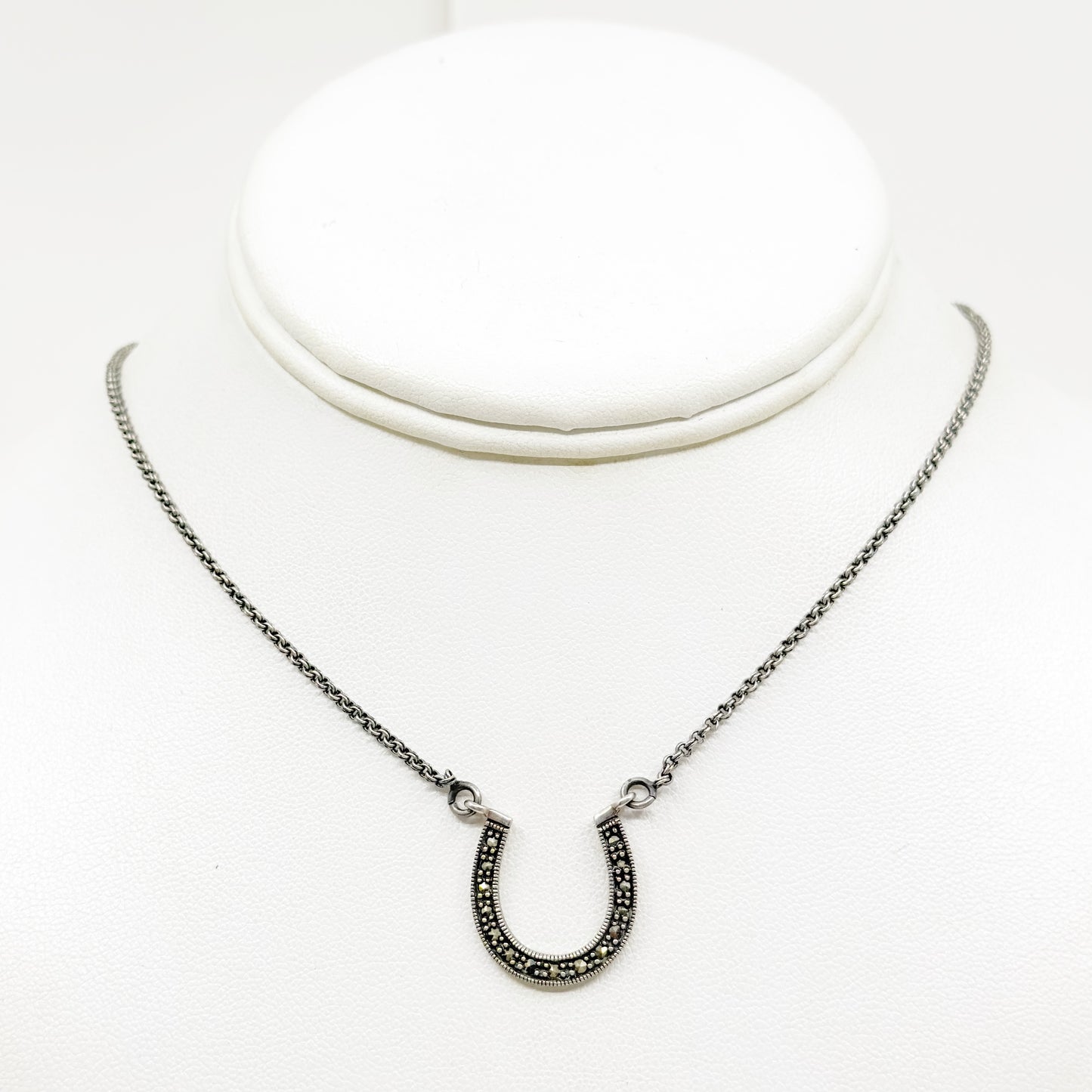 sterling silver marcasite horseshoe pendant necklace