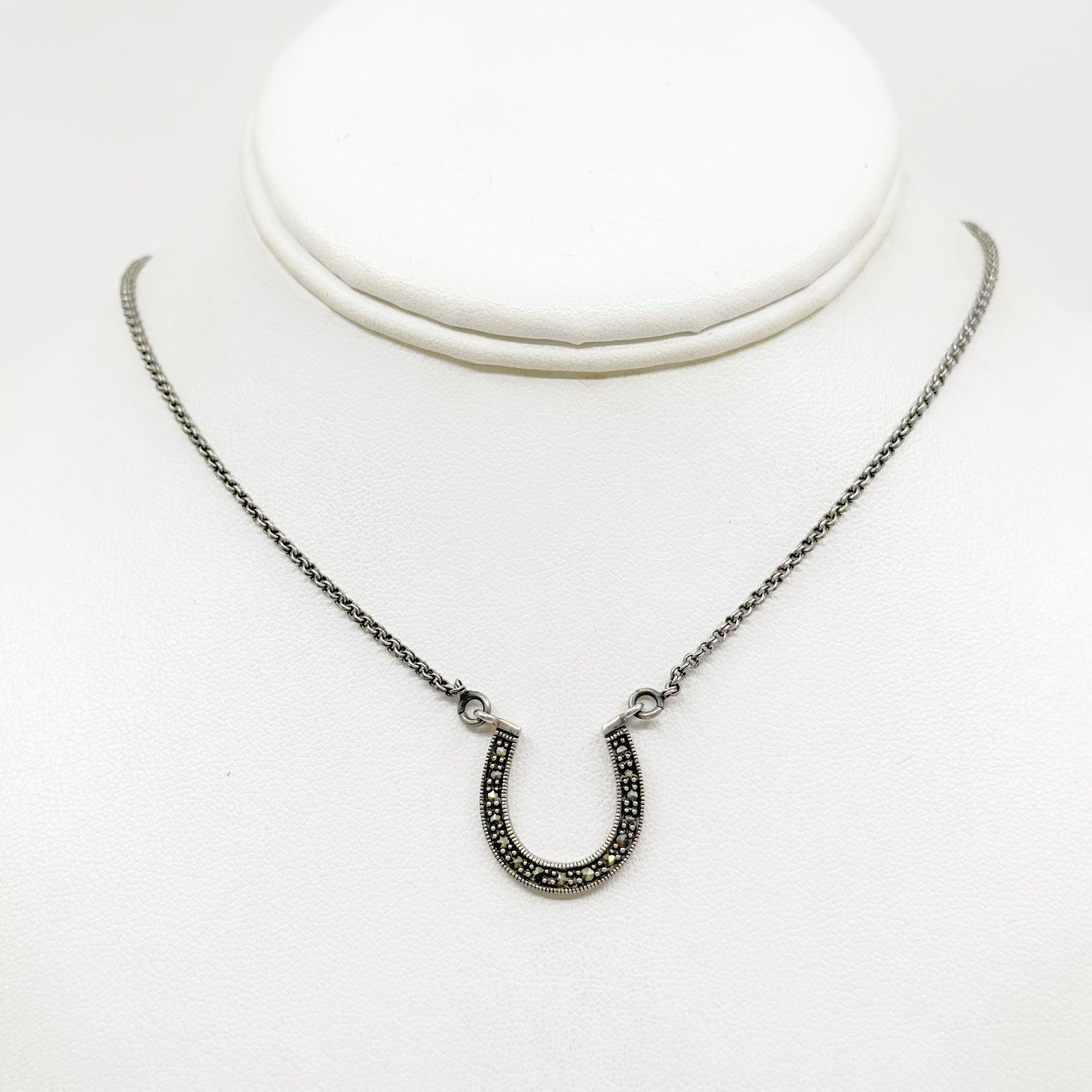 sterling silver marcasite horseshoe pendant necklace