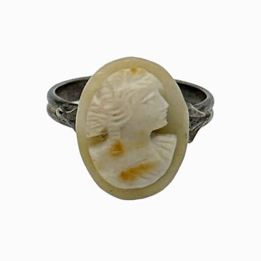 Art Deco sterling silver shell cameo ring