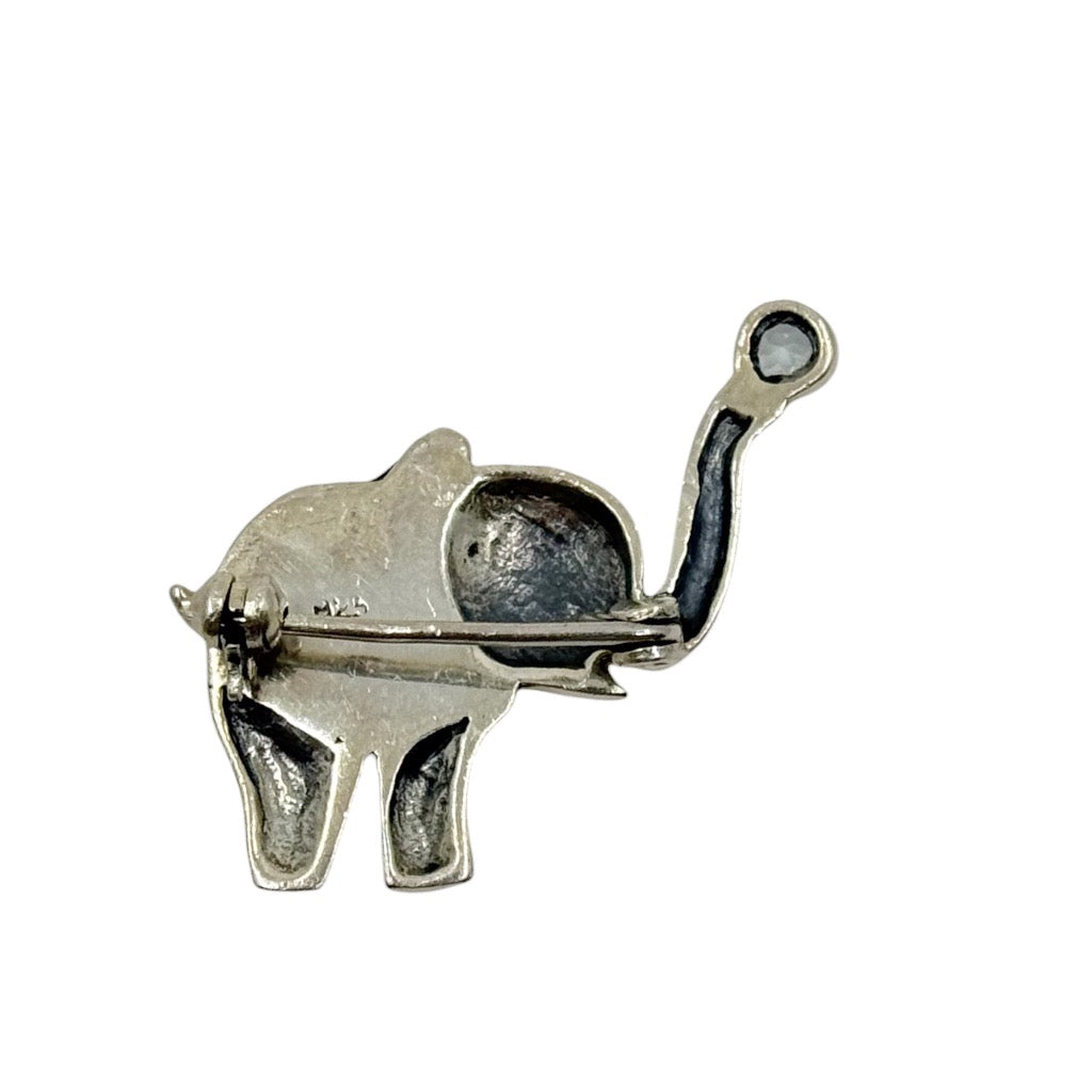sterling silver blue topaz marcasite & onyx elephant brooch - GM858