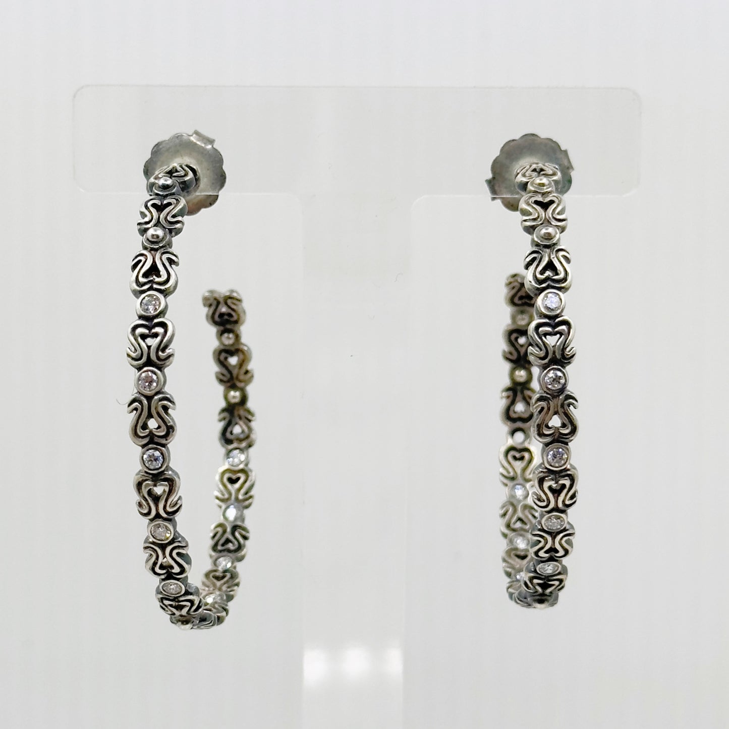 Large Sterling silver .90 carat Diamond Hoop earrings