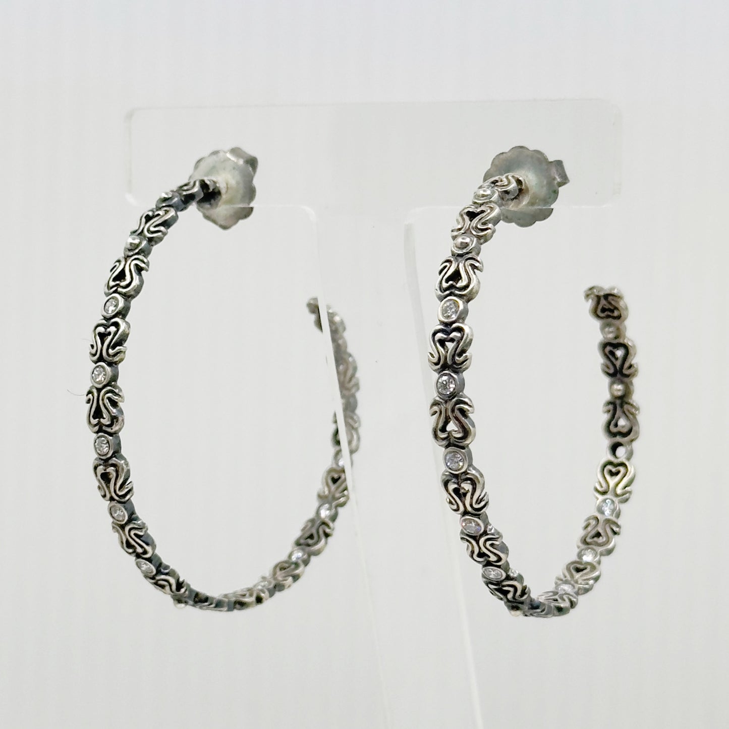 Large Sterling silver .90 carat Diamond Hoop earrings