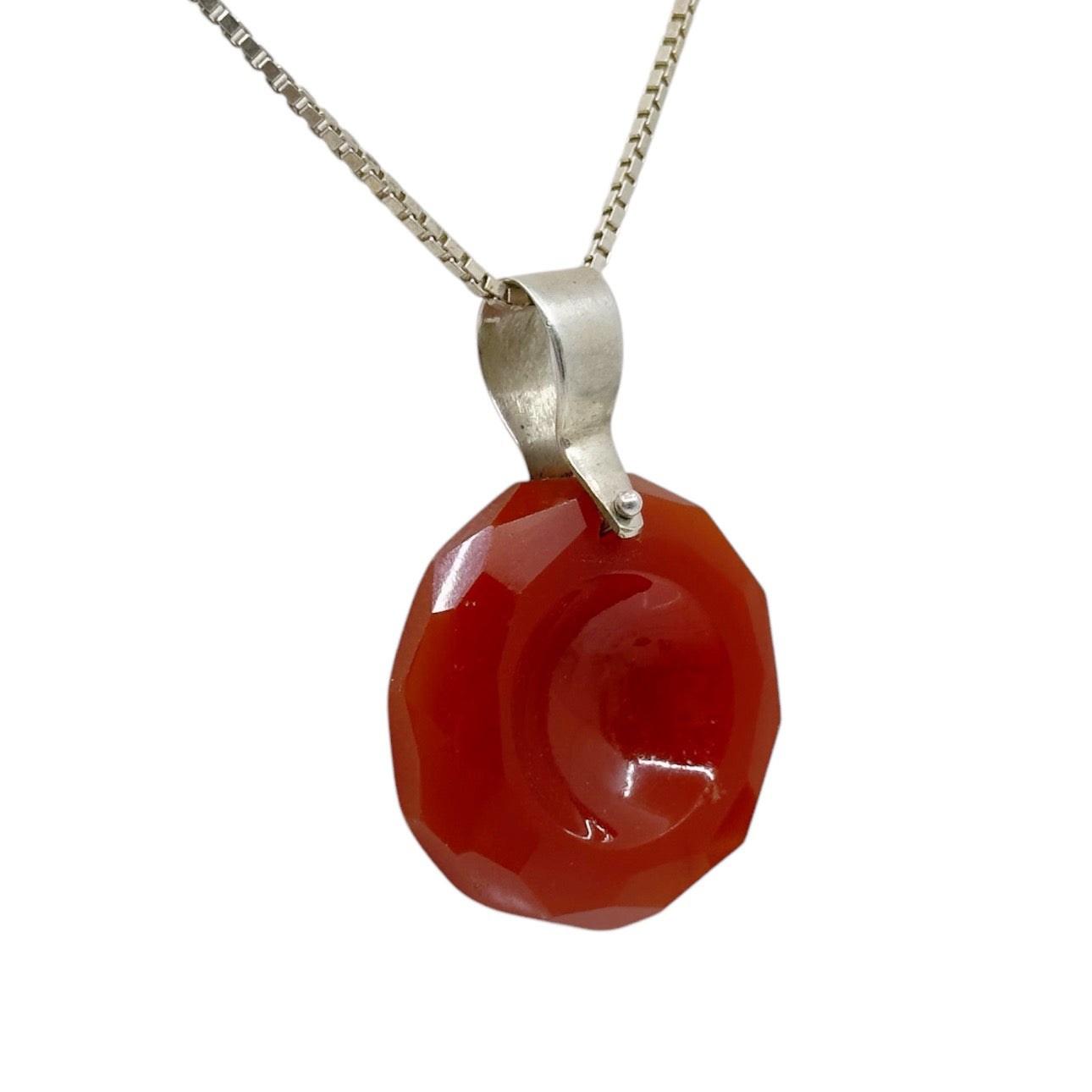 Sterling silver carved  Carnelian Pendant