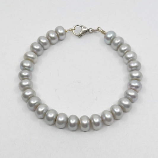 sterling silver 10mm freshwater gray pearl bead bracelet