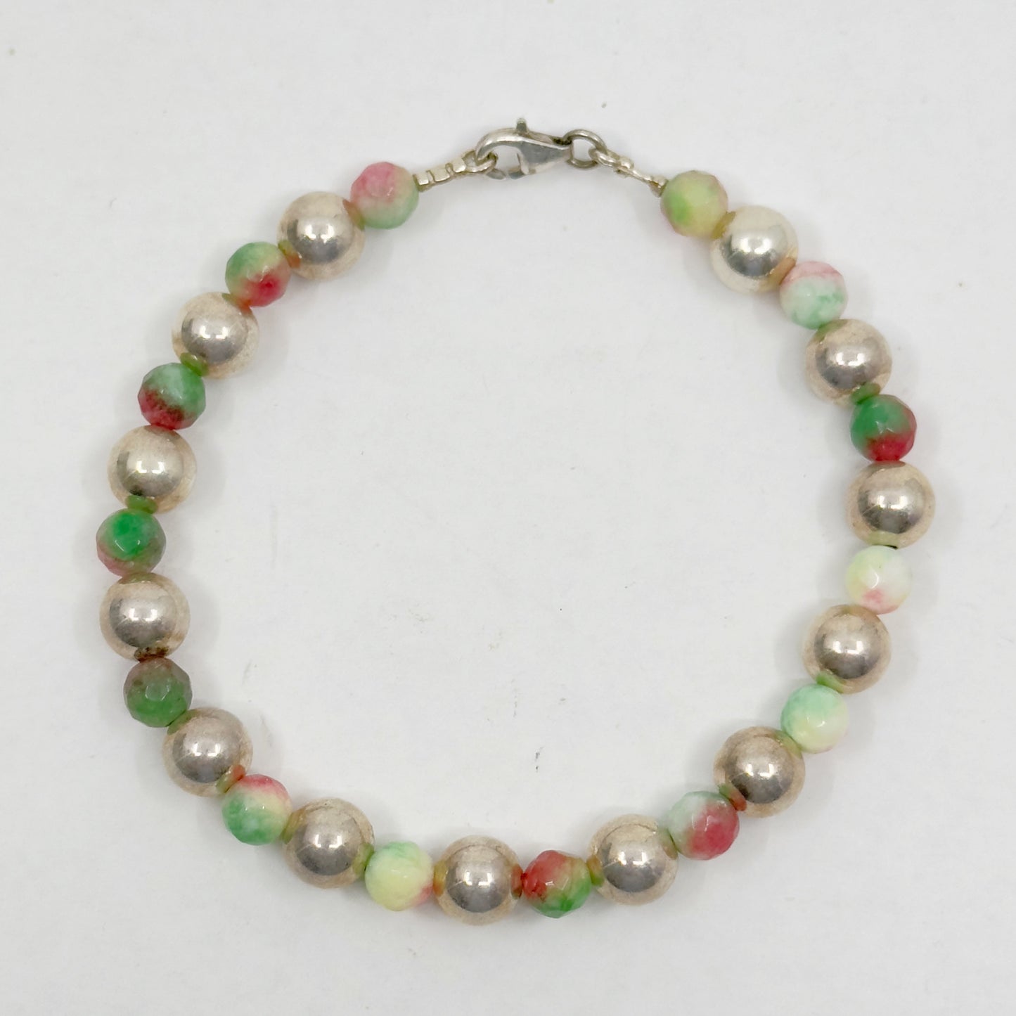 sterling silver watermelon tourmaline bead bracelet