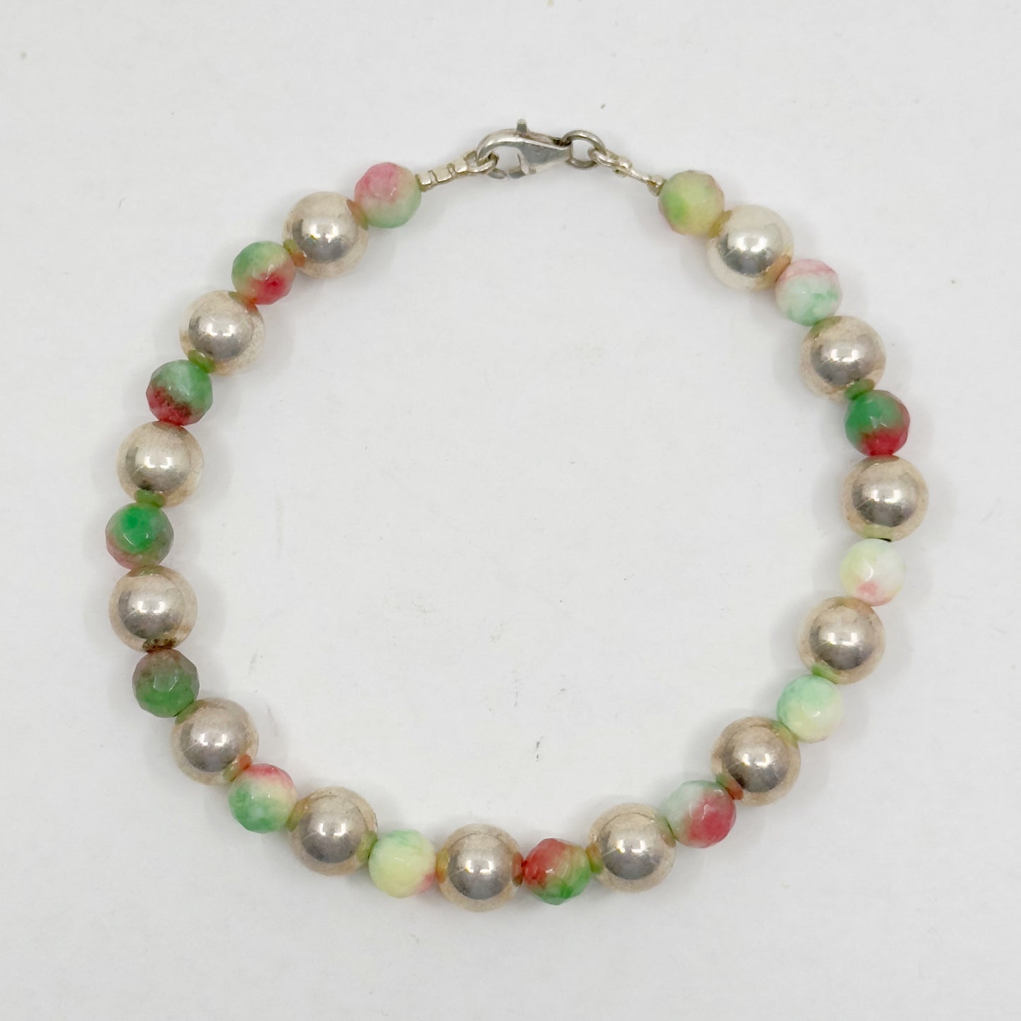 sterling silver watermelon tourmaline bead bracelet