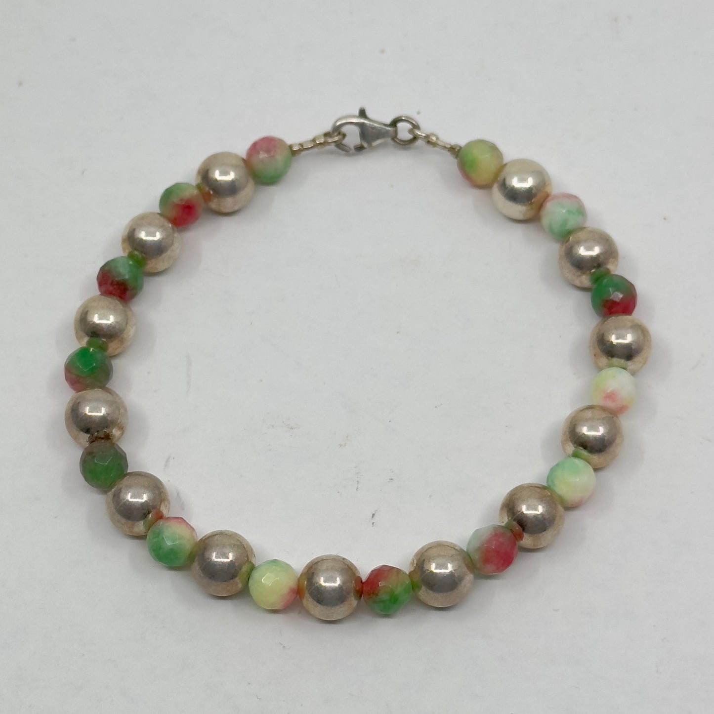 sterling silver watermelon tourmaline bead bracelet