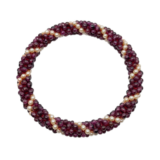 vintage pearl & garnet bead rope bangle bracelet