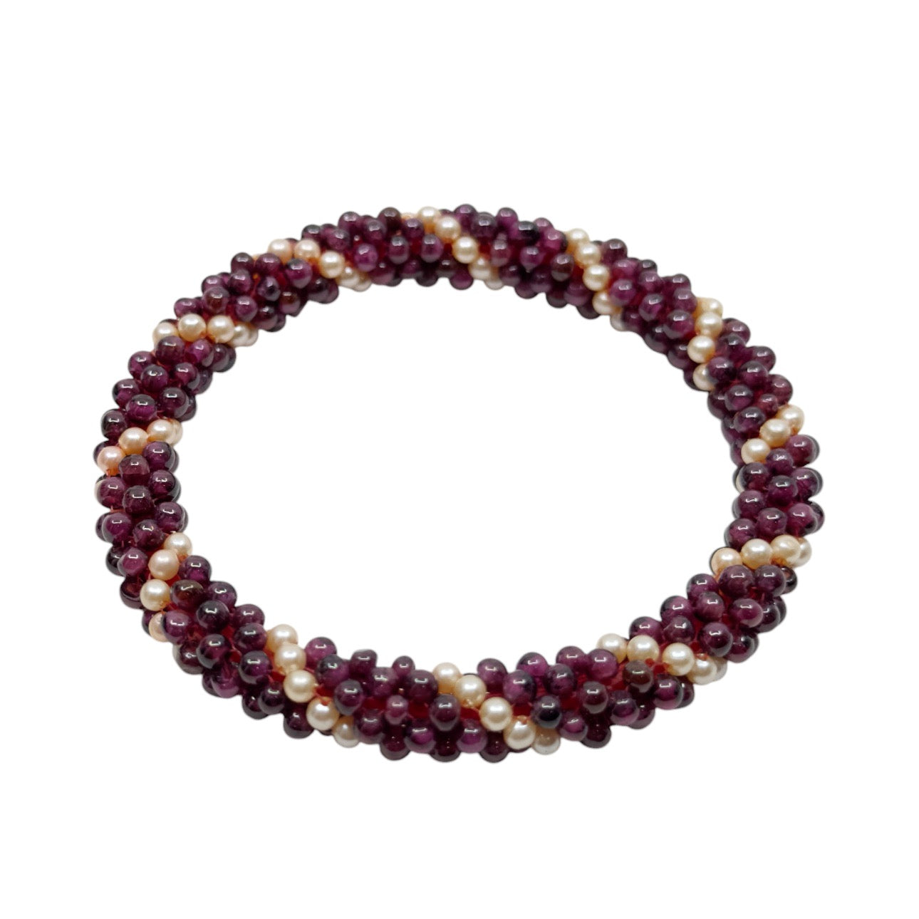 vintage pearl & garnet bead rope bangle bracelet