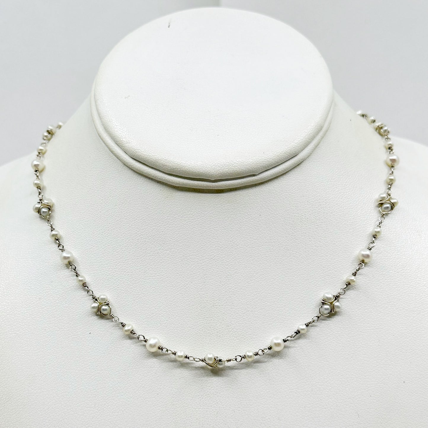 Hand Made sterling silver Silver freshwater pearl bead necklace