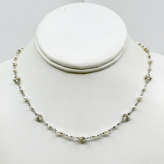 Hand Made sterling silver Silver freshwater pearl bead necklace