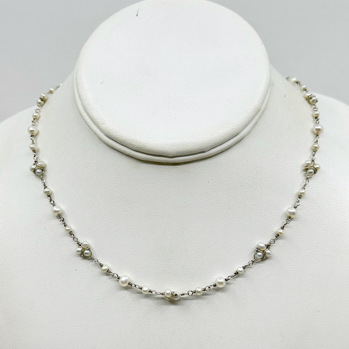 Hand Made sterling silver Silver freshwater pearl bead necklace