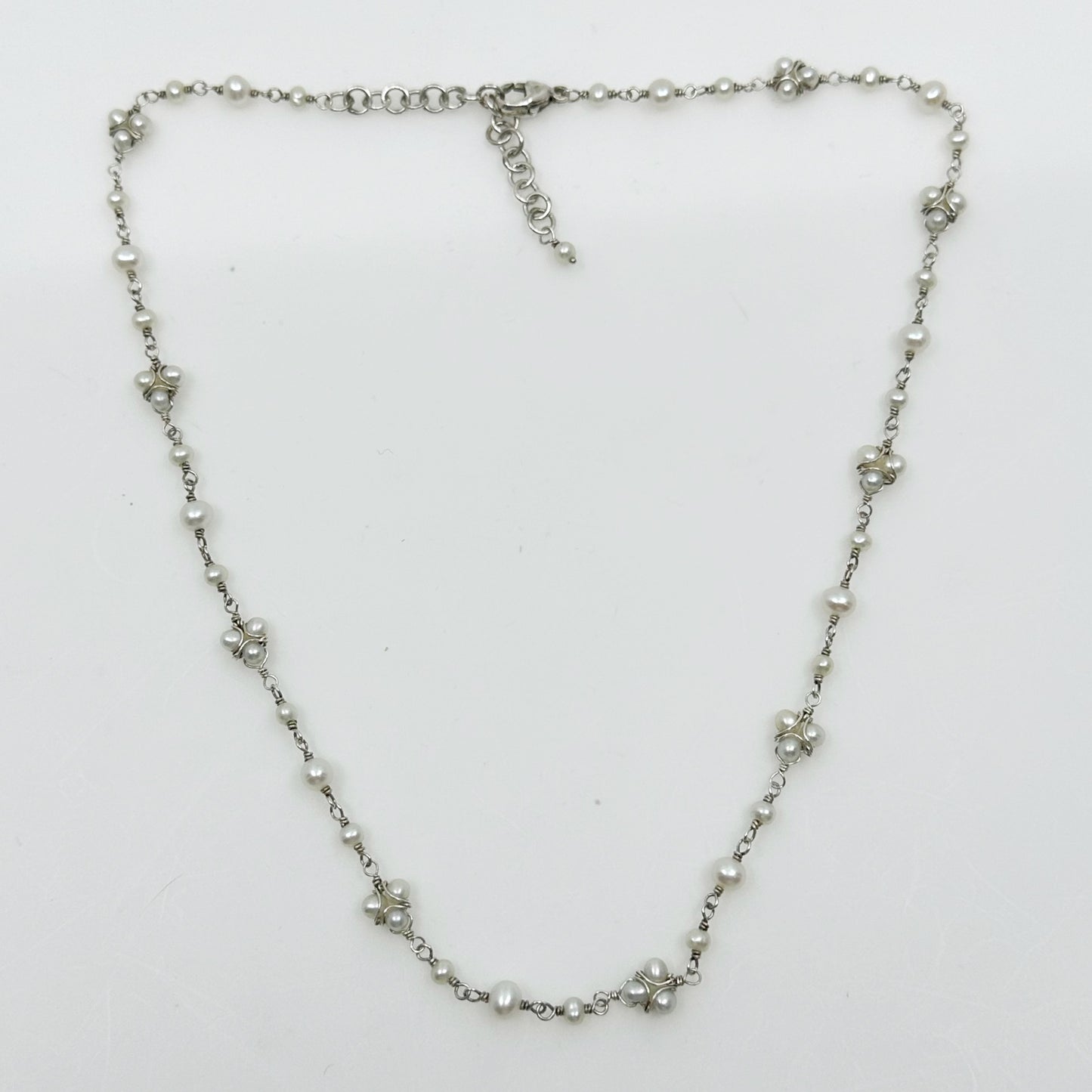 Hand Made sterling silver Silver freshwater pearl bead necklace