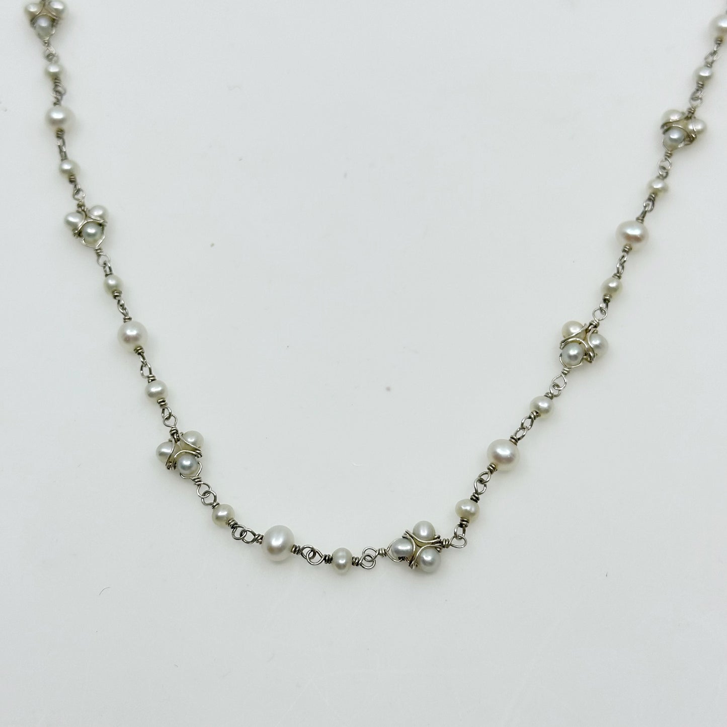 Hand Made sterling silver Silver freshwater pearl bead necklace