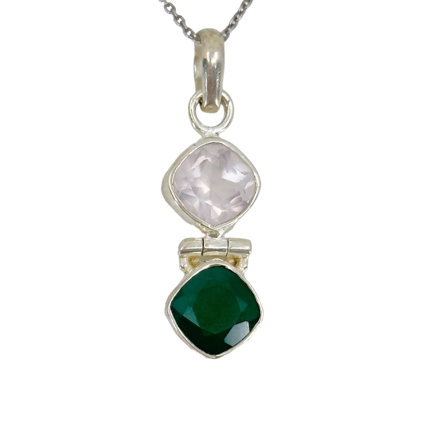 Sterling silver chrysoprase & Rose Quartz pendant