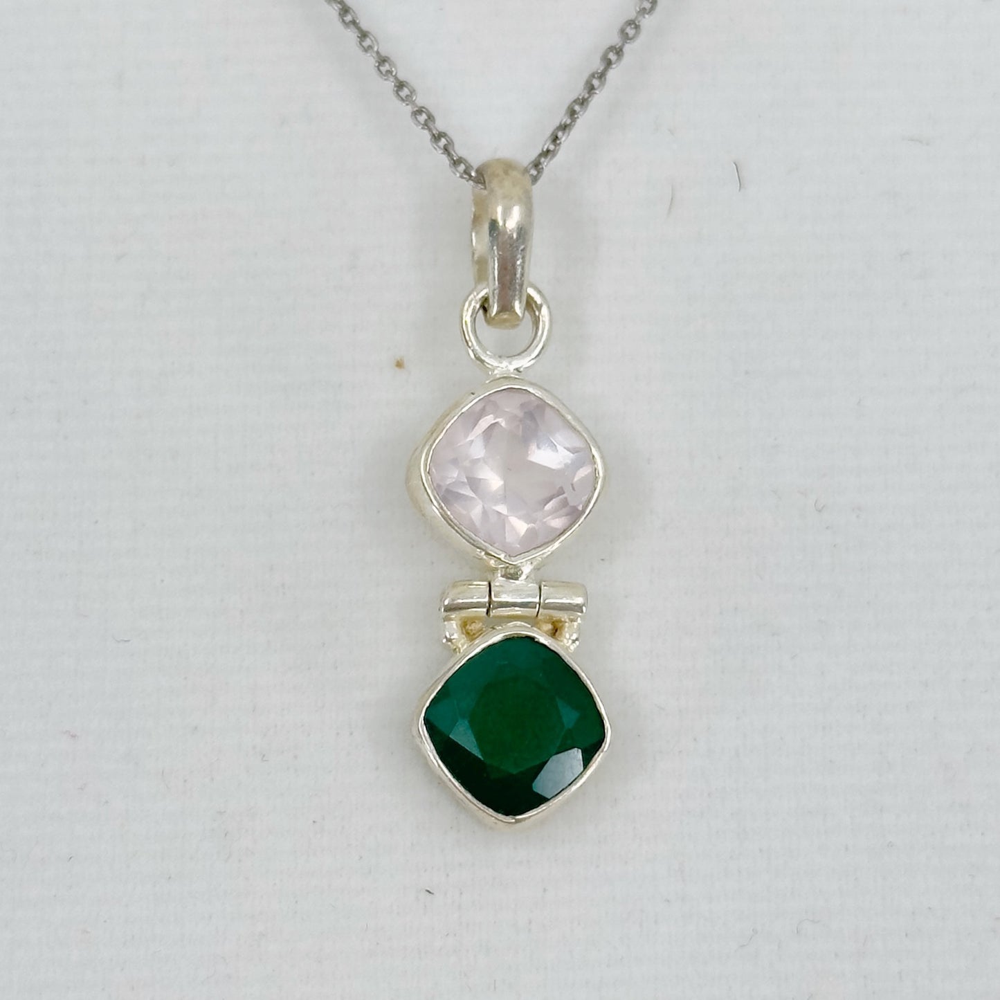 Sterling silver chrysoprase & Rose Quartz pendant