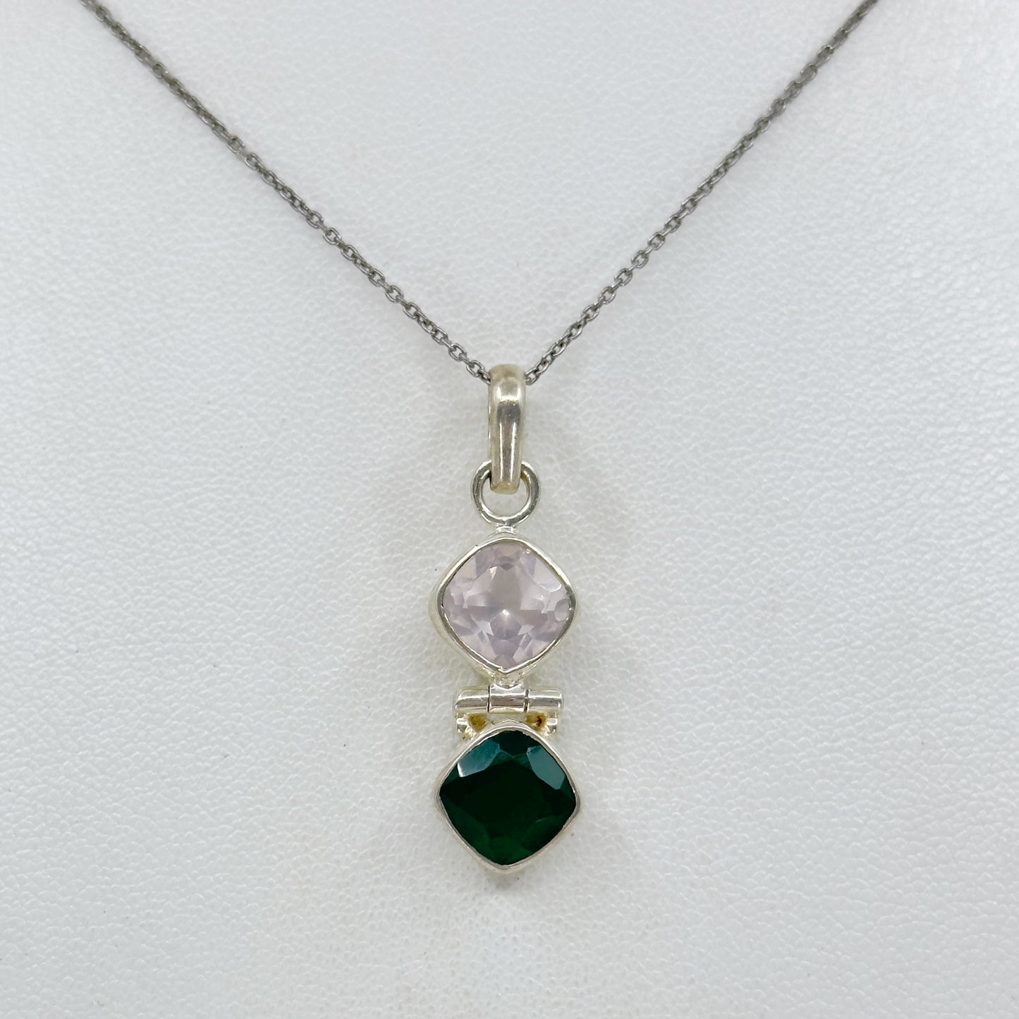 Sterling silver chrysoprase & Rose Quartz pendant