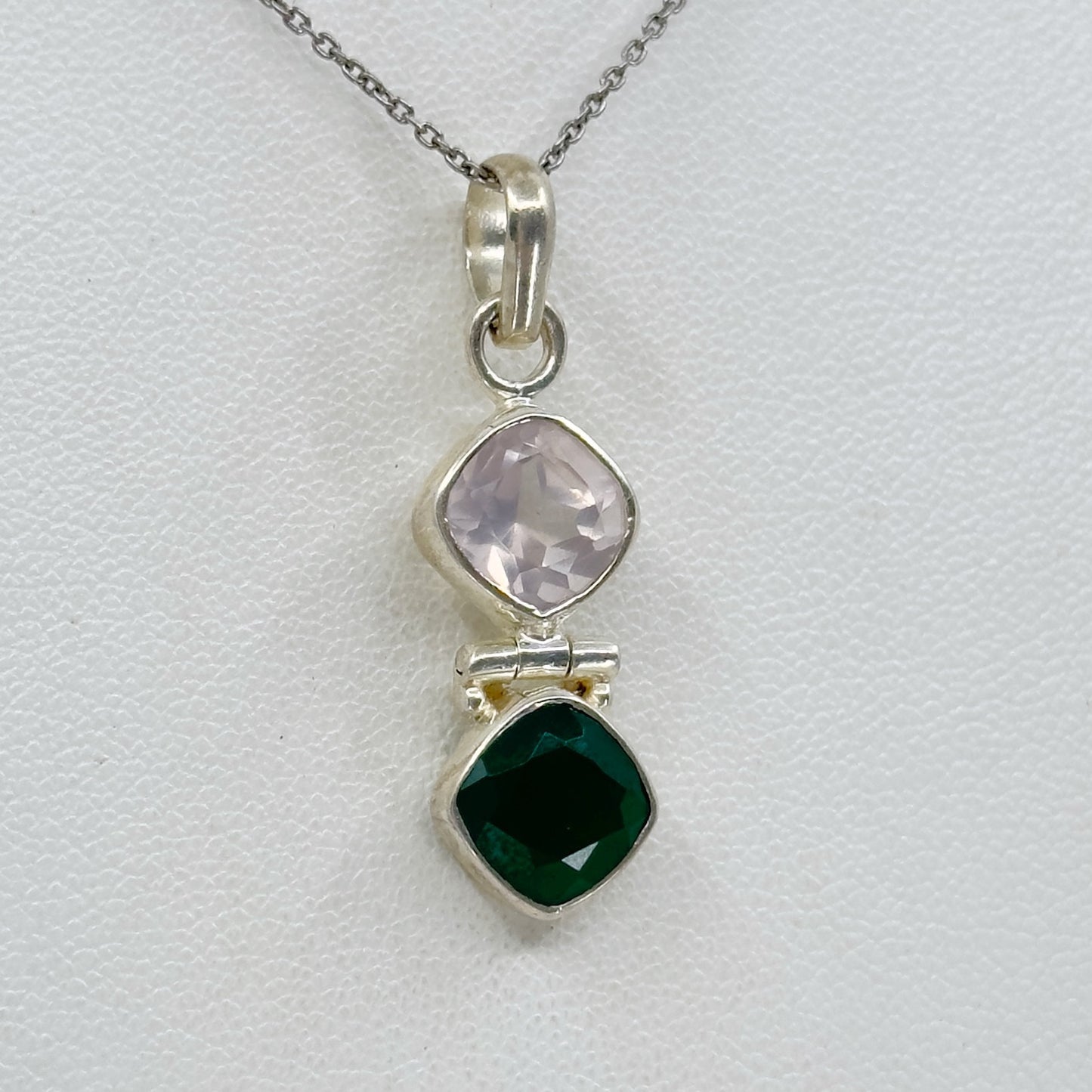 Sterling silver chrysoprase & Rose Quartz pendant