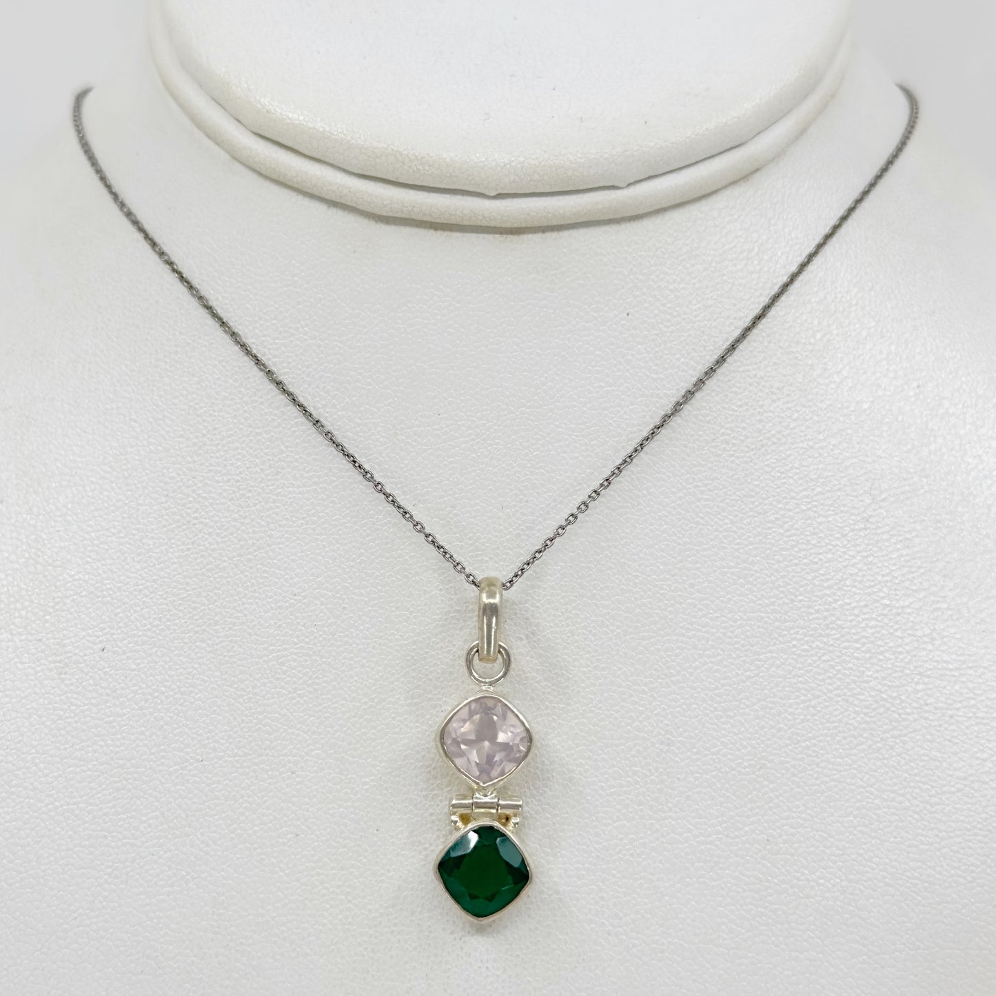 Sterling silver chrysoprase & Rose Quartz pendant