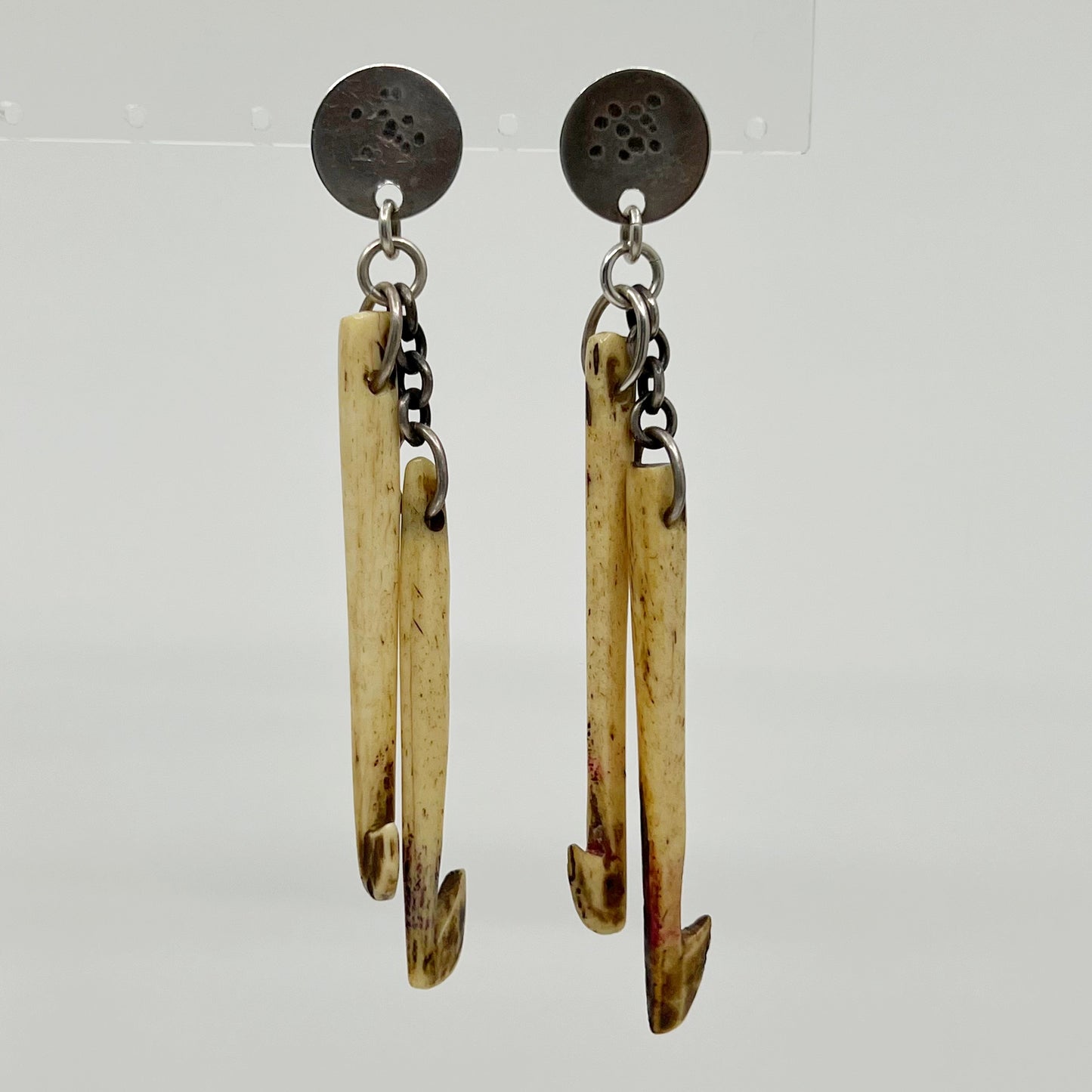 Mid century Sterling silver bone earrings