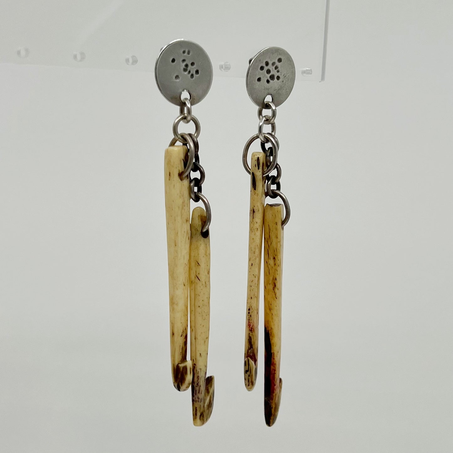 Mid century Sterling silver bone earrings