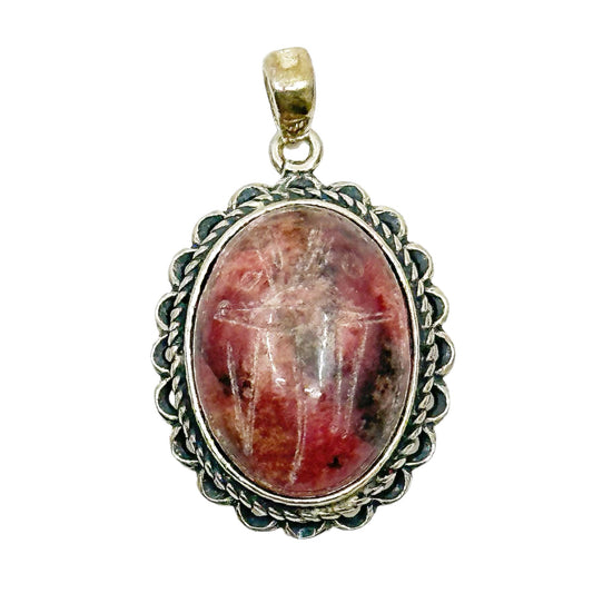 Sterling silver rhodochrosite scarab Pendant