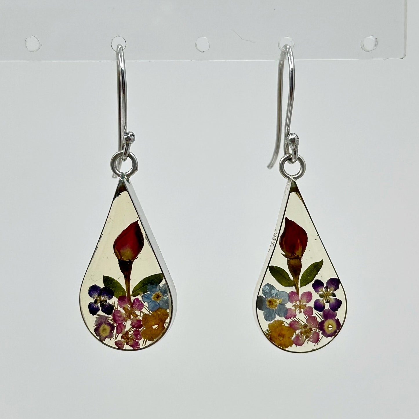 Sterling silver dry flowers lucite earrings