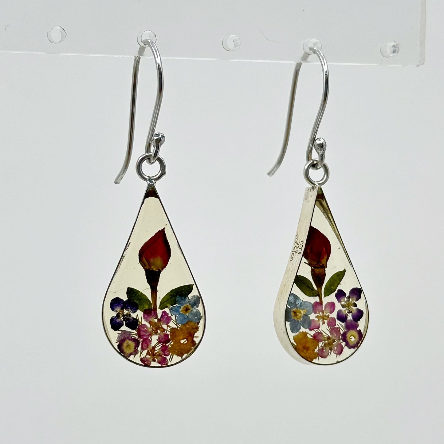 Sterling silver dry flowers lucite earrings