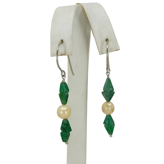 Hand Made Sterling silver pearl & aventurine bead earrings