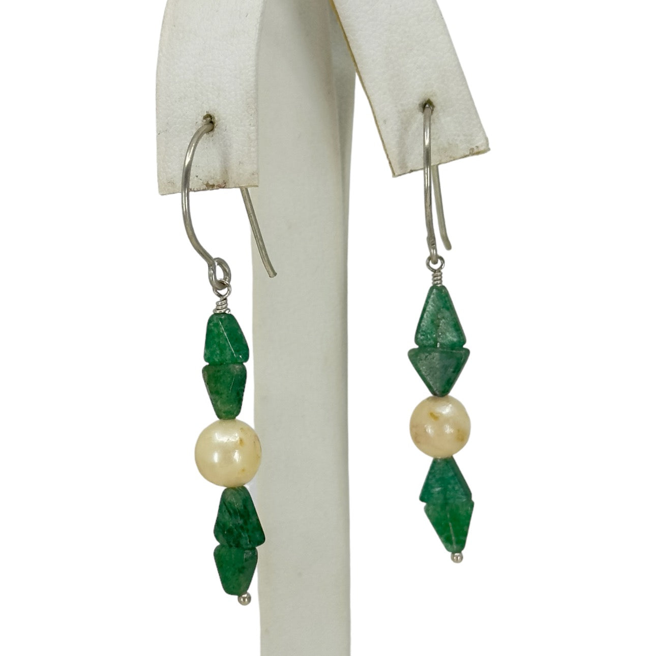 Hand Made Sterling silver pearl & aventurine bead earrings