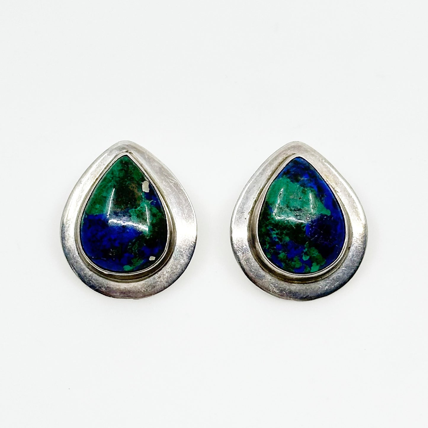 Ben G Chavez Navajo sterling silver azurite earrings