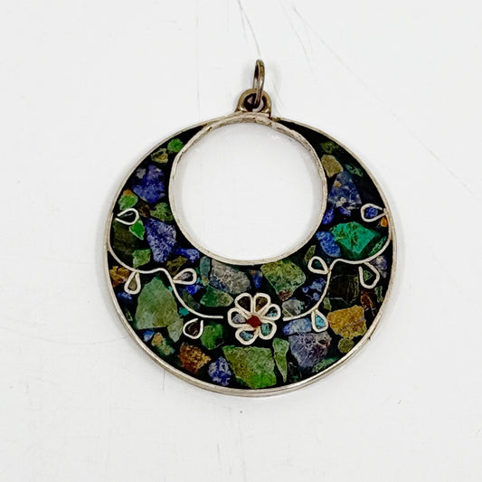 Vintage Mexican sterling silver turquoise inlay pendant