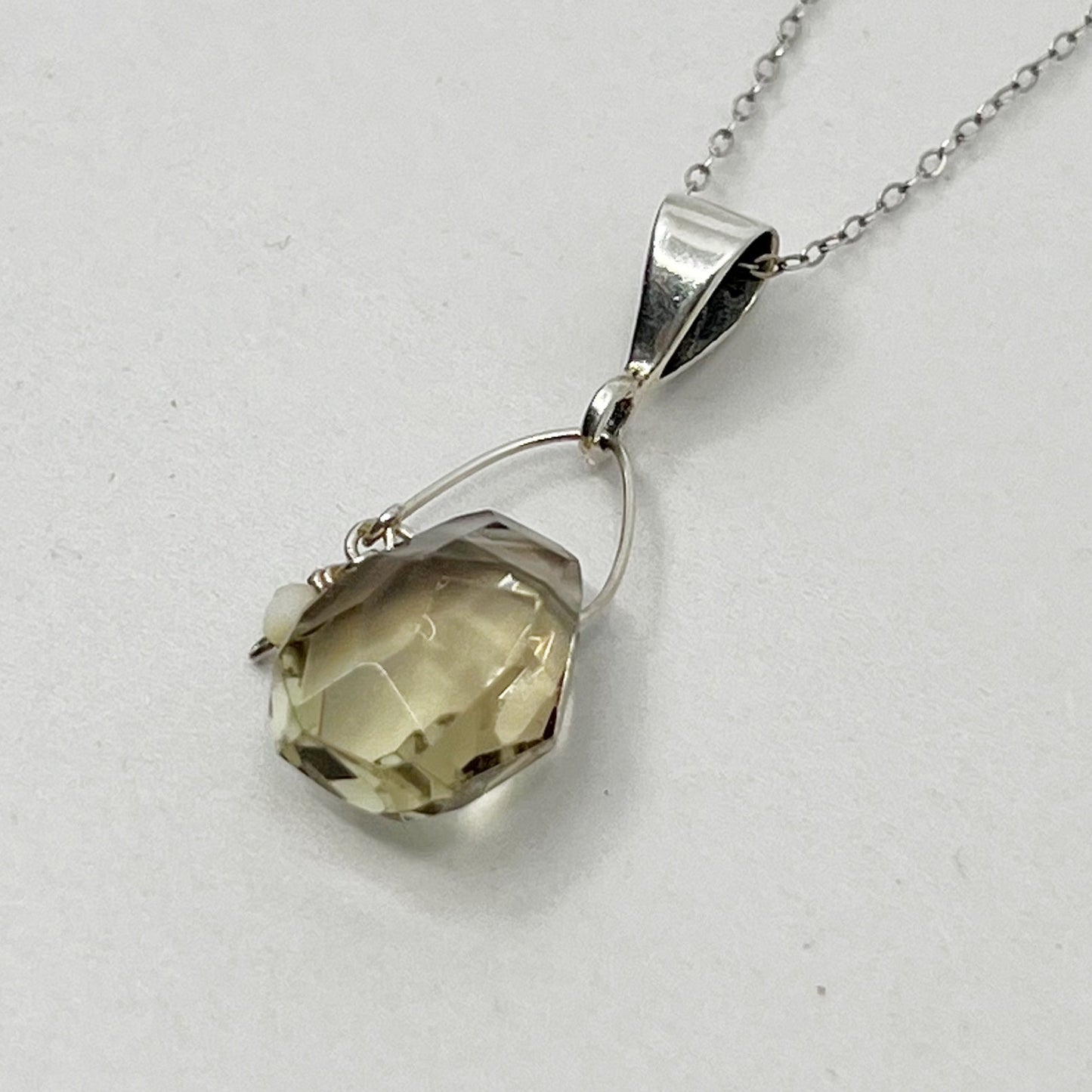 sterling silver smoky quartz & mother pearl pendant