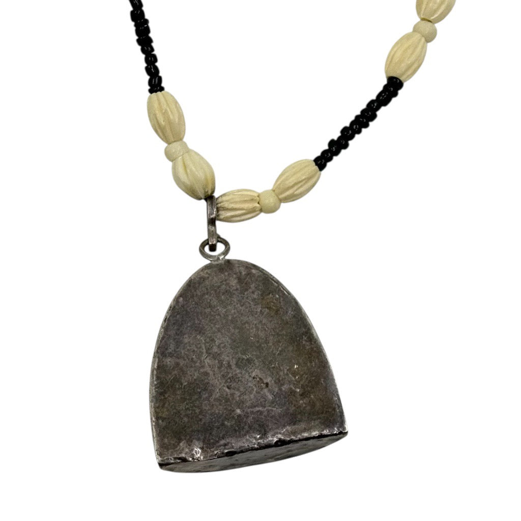 Vintage Indian Sterling silver bone pendant necklace - GM940